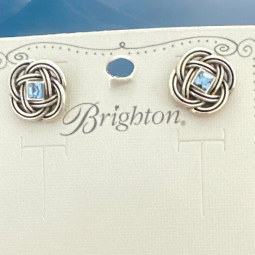 NWT Brighton Interlok Shine Post Earrings - Silver, Light Sapphire